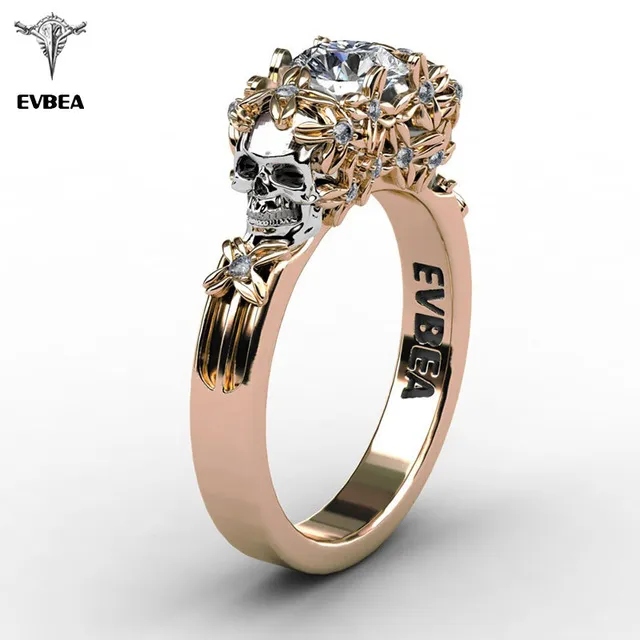 Elegant Gold Skull Ring: Zircon Engagement Rings, CZ Wedding Bands Shop  Now!