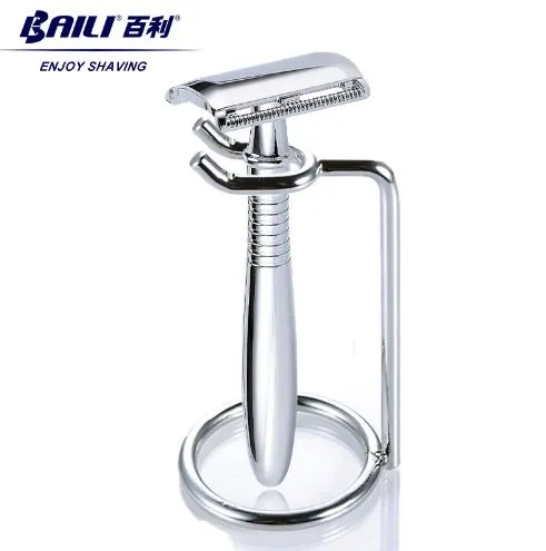 BAILI Wet Shaving Stand Holder Metal Stainless Steel for Men's Blade Safety Razor Shaver Handle Kit Chrome Finish 9.5cm High