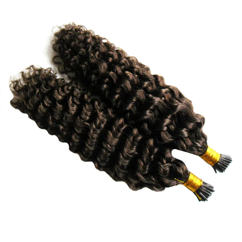 100 pcs Kinky Curly Keratin Dica Extensão de Cabelo Humano 1G / S Curly Keratin I Dica Extensões de Cabelo 100g Remy Fusion Hair Extensões 10 "-24"