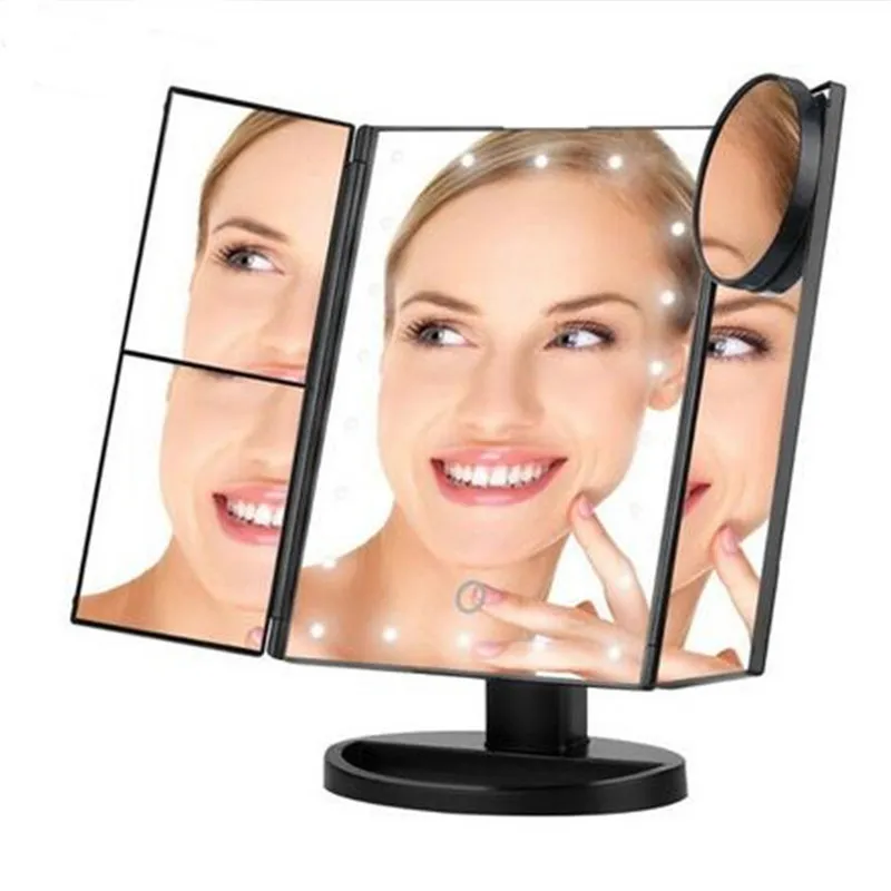 LED Touch Screen 22 Light Makeup Mirror Table Desktop Makeup Magnifying Mirrors 3 Folding Adjustable Mirror DHL free shipping