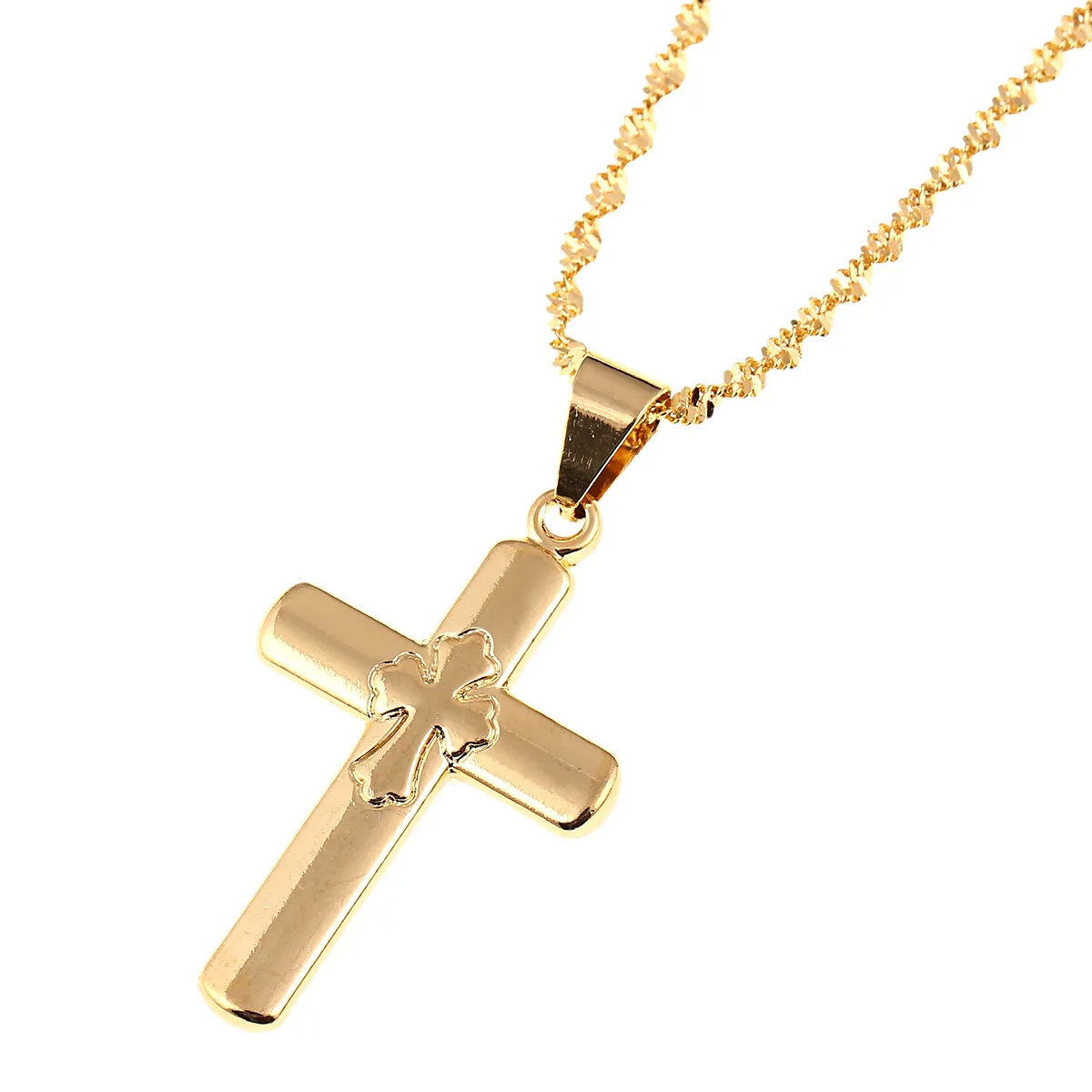 18 Karat vergoldetes katholisches Kreuz Jesus Christus Schmuck Kruzifix Kreuz Anhänger Halskette Schmuck für Frauen