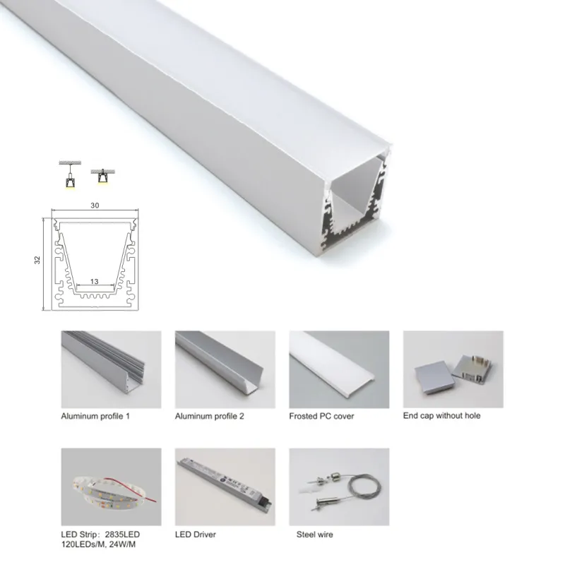10 x 1M Zestawy / partia Projektowanie domu LED Profil aluminiowy i 30 mm Szeroki Kanał Aluminium LED na suficie lub Wisiorek