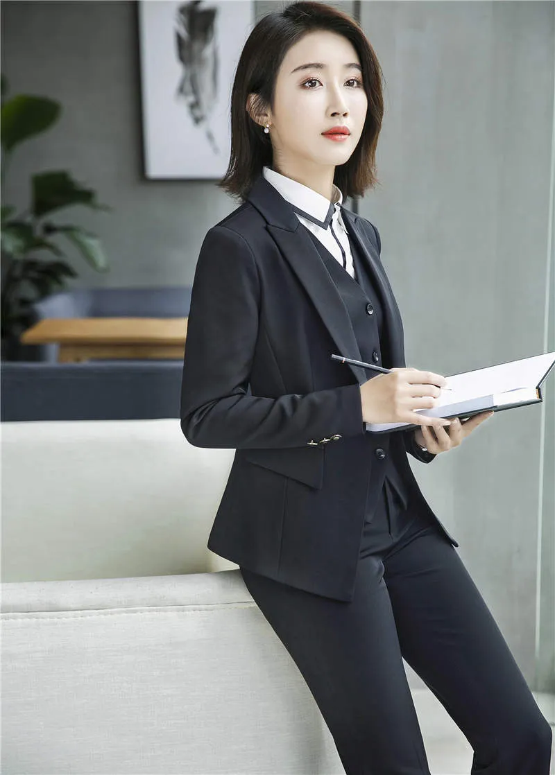 Blazers 2018 Women Business Pant Suits 3 Piece Formal Women Ladies Business Office Tuxedos Work Wear Skirt Suits