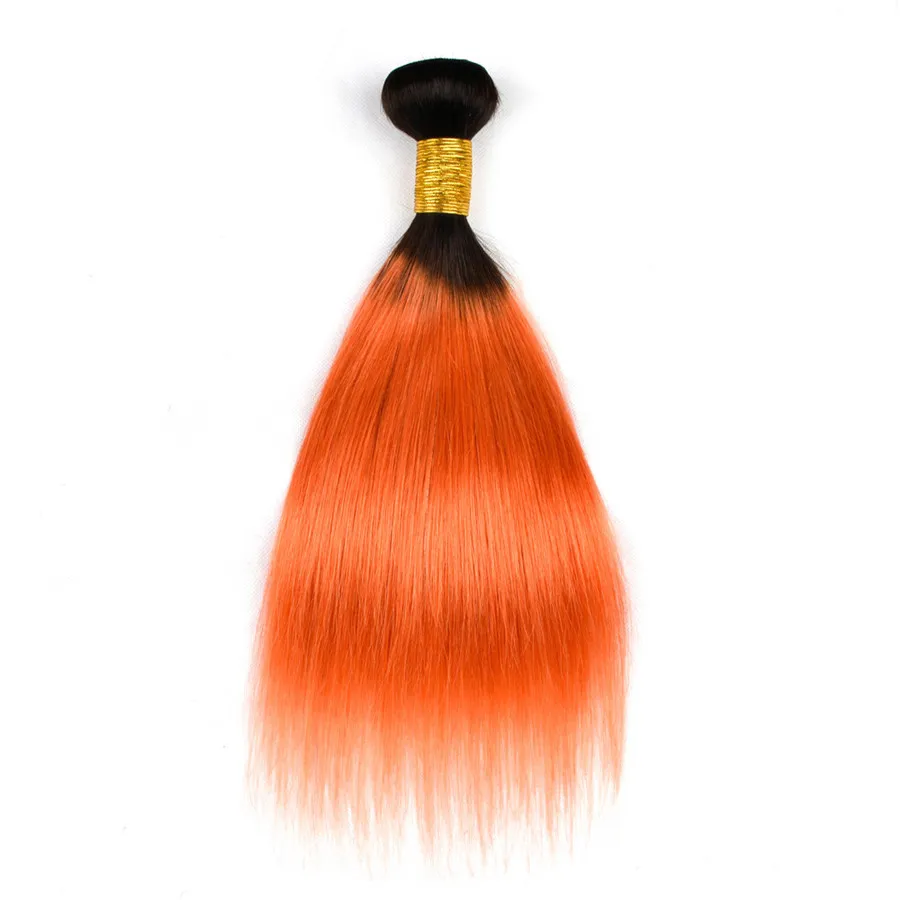 Ombre 1B 350 Orange Färg Spets Avslutning Med Buntar Silk Rak Mänskligt Hårväv Med Spets Avslutning 4st / Virgin Russian Hair