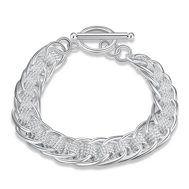 Nueva pulsera de dientes grandes chapada en plata de ley; Regalo de boda moda hombres y mujeres pulsera de plata 925 SPB059