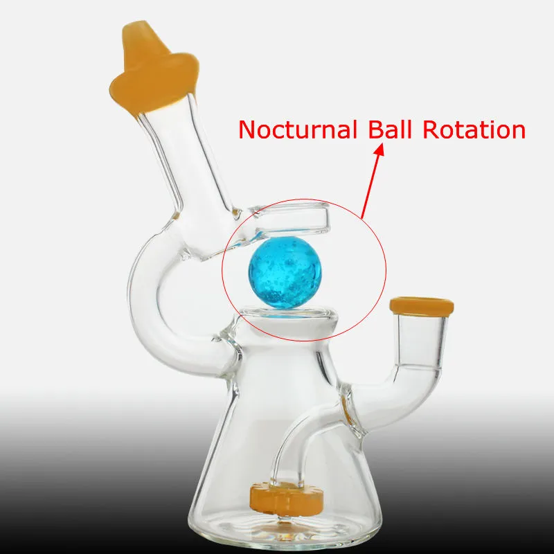 New Arrived Glass Bong Nocturnal Ball Rotation 7" Hookahs Avec 14mm male bowl yellow tip Bongs Recycler Oil Rig wax water pipe bubbler