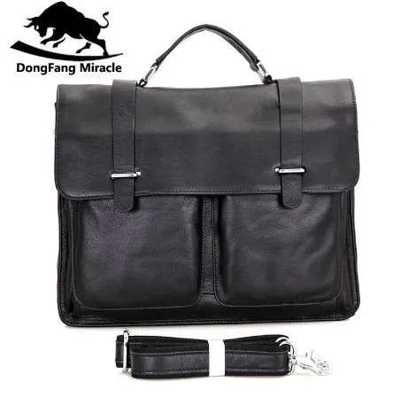 Dongfang Miracle Cow Läder Män Business Handväska Fashion Office BriefCase Flap Hasp Shoulder Messenger Bag