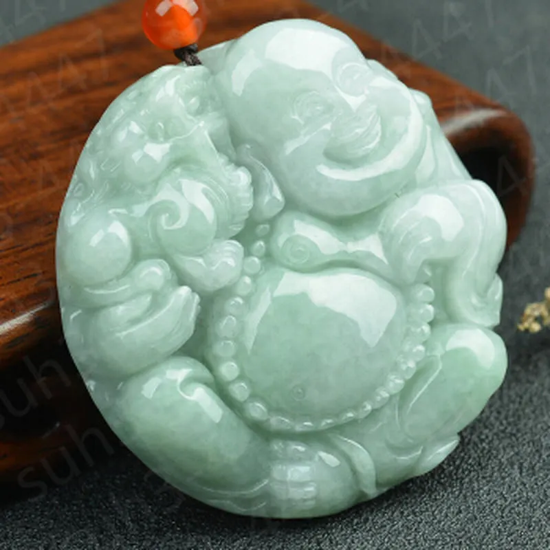 認証 - ナチュラルジェイテッド -  JADE-MAITREYA-NECKLACE  - ペンダントチャームジュエリー - アムレ認証 -  NATURAL-JADEITE-JADE-MAITREYA-NECKLACE-PEN