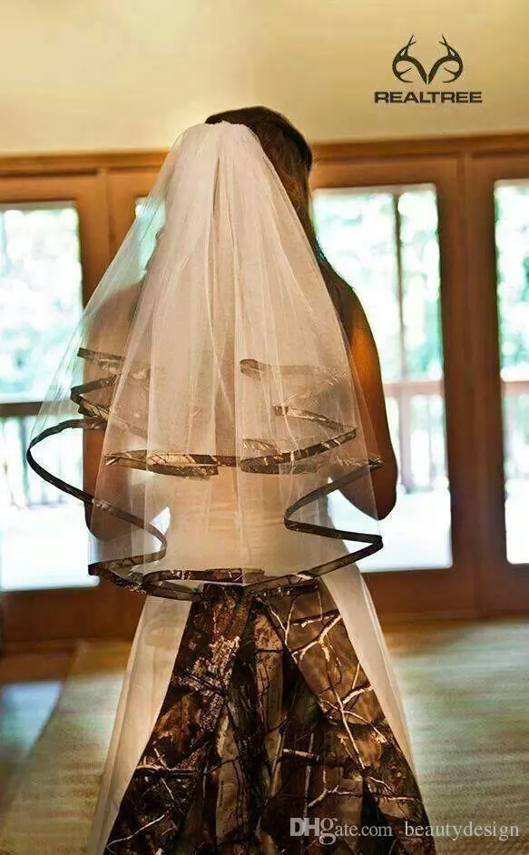 أعلى رخيصة كامو ساتان حافة الحجاب كوع مخصص مع مشط التمويه لإكسسوارات الزفاف VEIL Country Wedding VEIL1855570