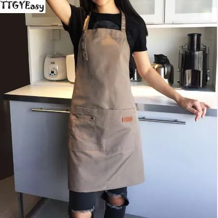 Canvas Apron Outsides BBQ Senior Green Bib Kitchen Cleaning Apron for Women Men Cooking Restaurant Waitress Custom Print Logo