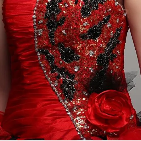 Robe de mariée robe de bal rouge et noire en couleurs cristaux perlés volants jupe princesse corset dos robes de mariée non blanches en ligne sur mesure Mad