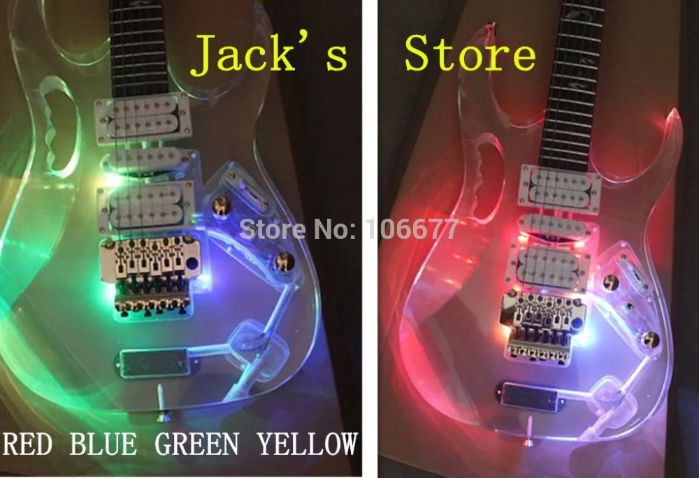 Top Quality Ibz JEM 7V 4 Kinds of LEDs Transparent Acrylic Clear Floyd Rose DIMarzio Pickup Electric Guitar 3028432