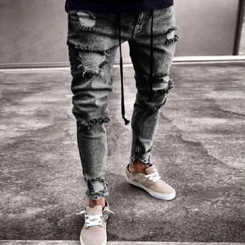 European American Fashion Streetwear Mens Jeans Skinny Fit