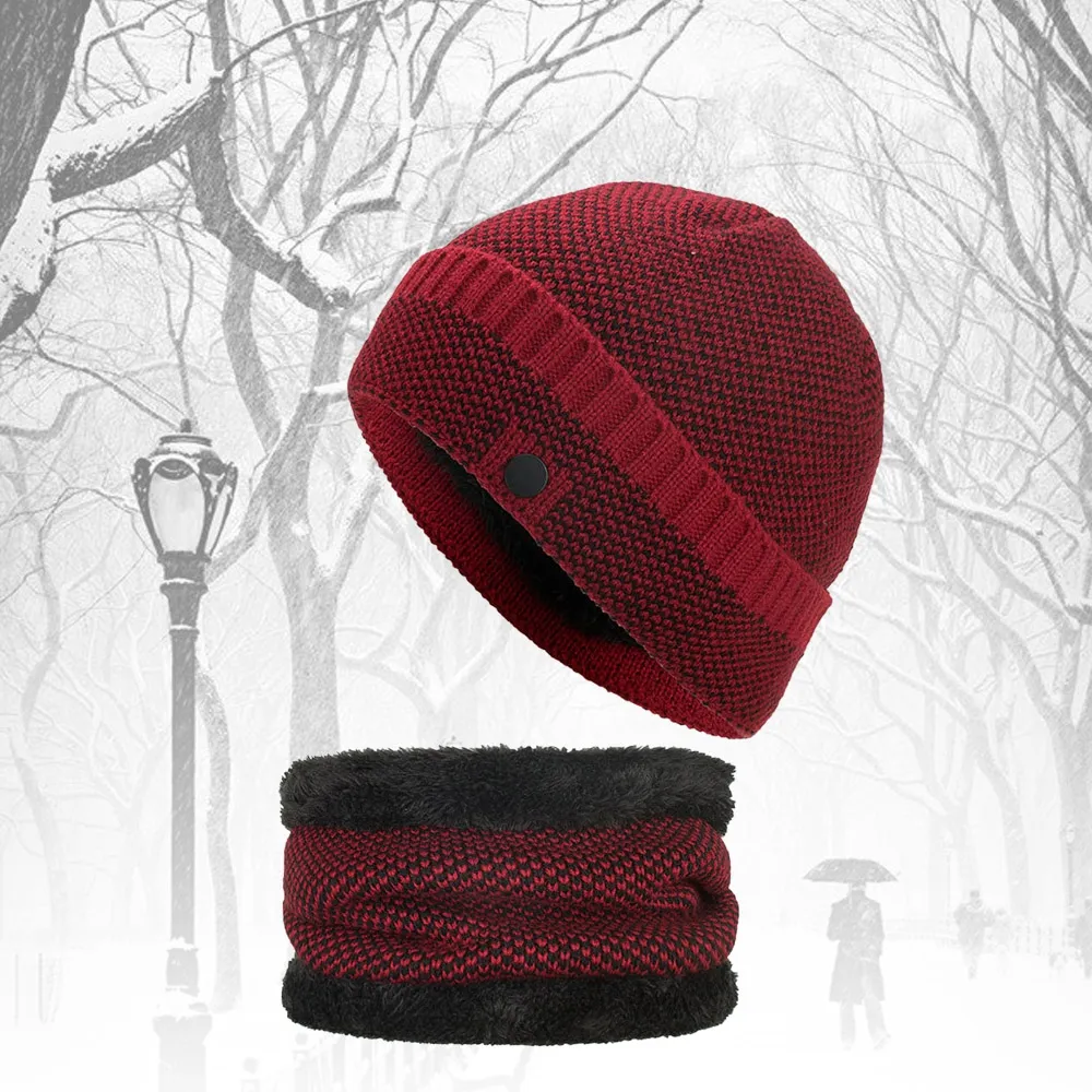 Casquettes de cyclisme hiver épaissi chapeau écharpe ensemble très doux et confortable, tricoté à la main, près de la peau, vous offrant une chaleur et une douceur durables