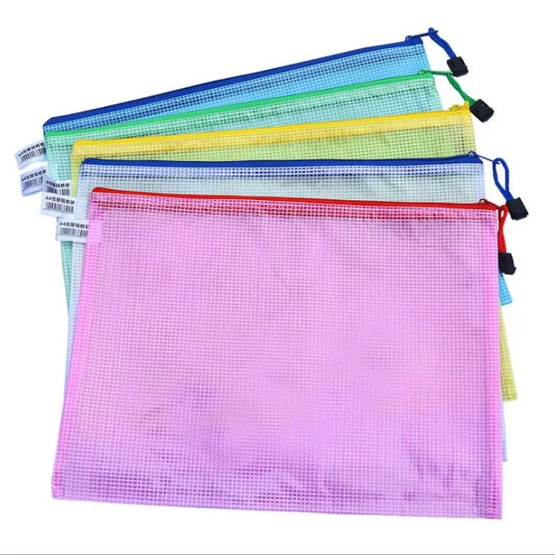 A4 Grille Transparent Document Sac PVC Fermeture Éclair Papeterie Poche Classement Produits Sac De Rangement Crayon Sacs expédition rapide F20173306