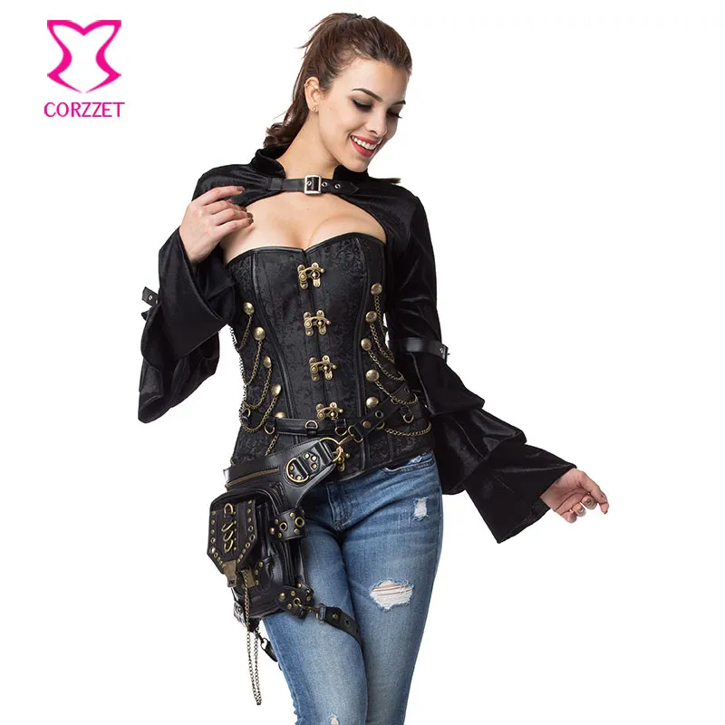 Black Overbust Steel Boned Corsets And Bustiers Vintage Gothic Corset  Steampunk Clothing Women Plus Size Sexy Burlesque Costumes From My11,  $65.79
