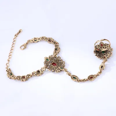 New Turkish Bracelet For Women Antique Exquisite Crystal Back Of The Hand Chain Indian Floral Jewelry Bracelets3041