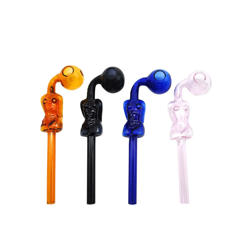 HONEYPUFF Glass Smoking Pipe With Beauty Handle Pipes Curved Mini Smoking Pipes Oil Burner For for Oil Rigs Glass Water Pipe