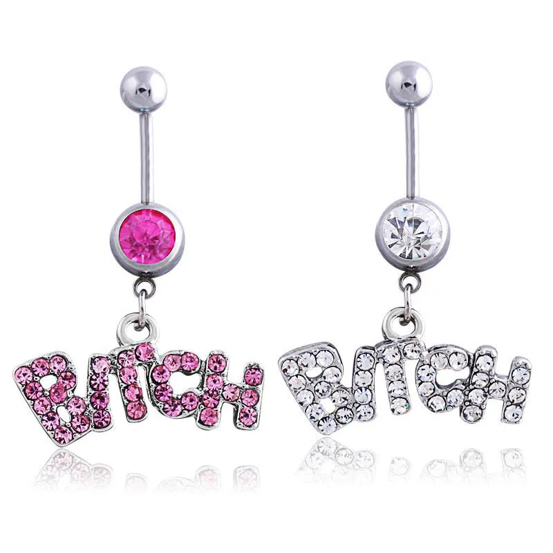 Silver/Pink Sexy Crystal Body Piercing Surgical Button Belly Ring Jewelry Navel Bar