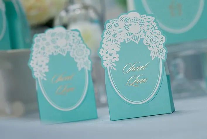Tiffany Blue Sweet Love Choclate Box Bröllopsfödelsedag Baby Shower Favor Gift Bag Present Present Wrap Party Decorstions