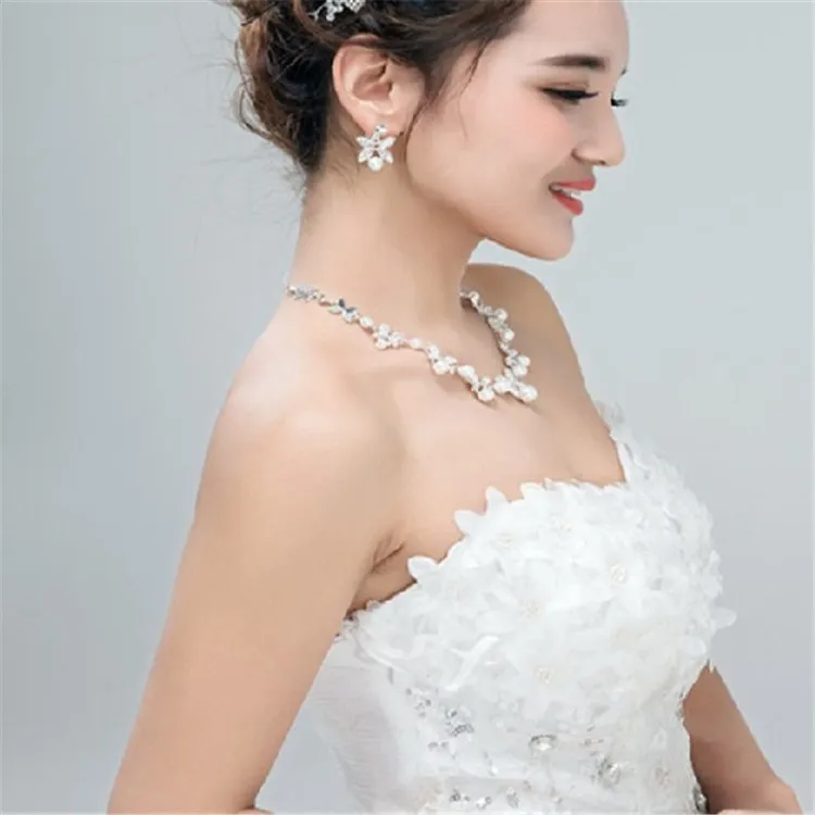 Cheap Rhinestone Faux Pearls Bridal Jewelry Sets Earrings Necklace Crystal Bridal Prom Party Pageant Girls Wedding Accessories In Stock