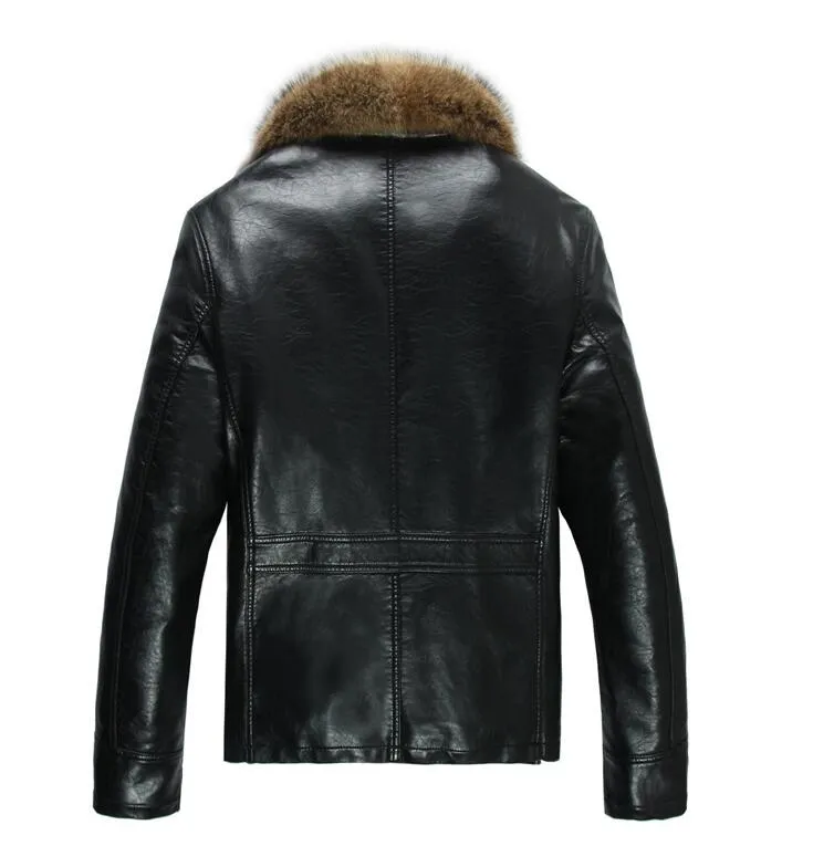 Mens Leather Jackets Winter Coats Real Raccoon Fur Coats Snow Overcoat ...