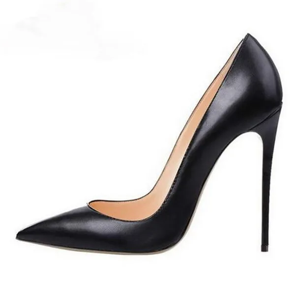 Nouveau noir dame talons hauts marque exclusive chaussures 10 cm 12 cm 8 cm femme noir mat cuir talons hauts chaussures professionnelles taille 34-45