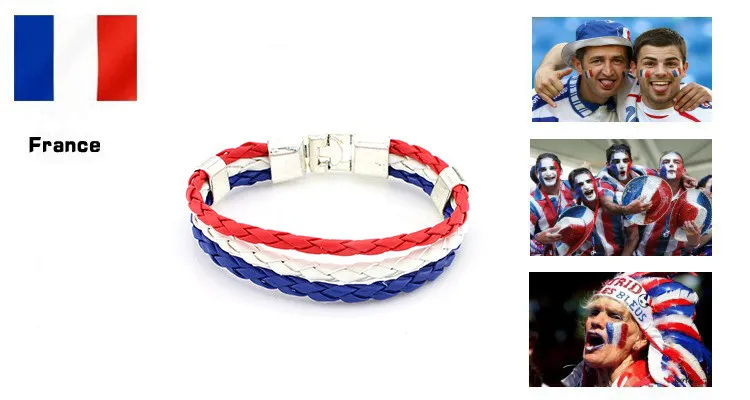 2018 Russie Coupe du monde drapeau couleurs bracelet en cuir hommes femmes corde tressée bracelets bijoux pour hommes 8 