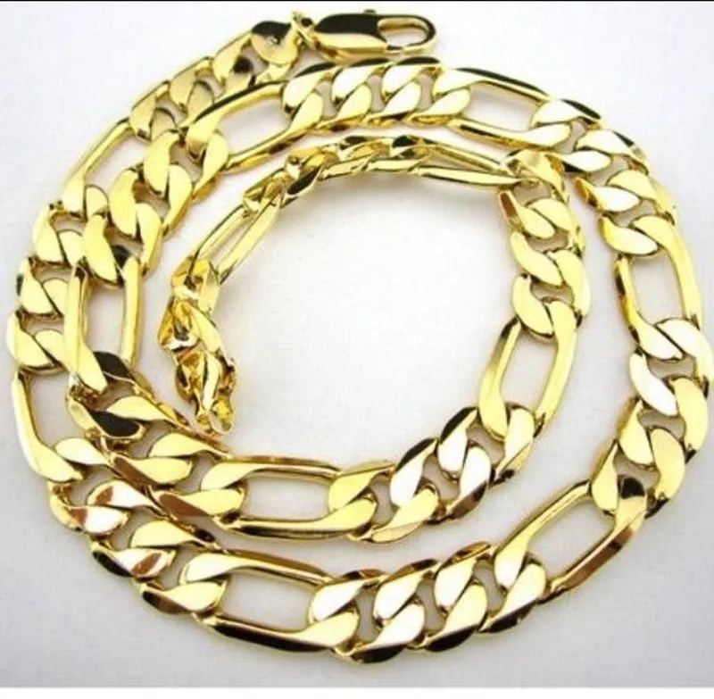 Set di braccialetti collana da uomo Catena pesante solida in oro giallo 18k riempito con catena a maglie Figaro da 12 mm Set di gioielli da uomo 23 6 8 6 235j