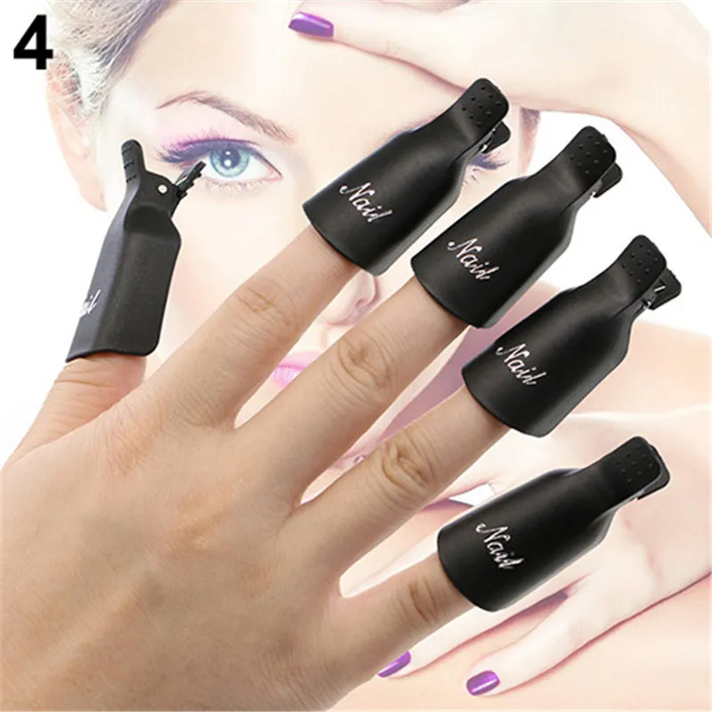 10 pièces/ensemble dissolvant de vernis à ongles pinces à ongles outil de dissolvant de vernis Gel Clips en plastique tremper les bouchons livraison gratuite