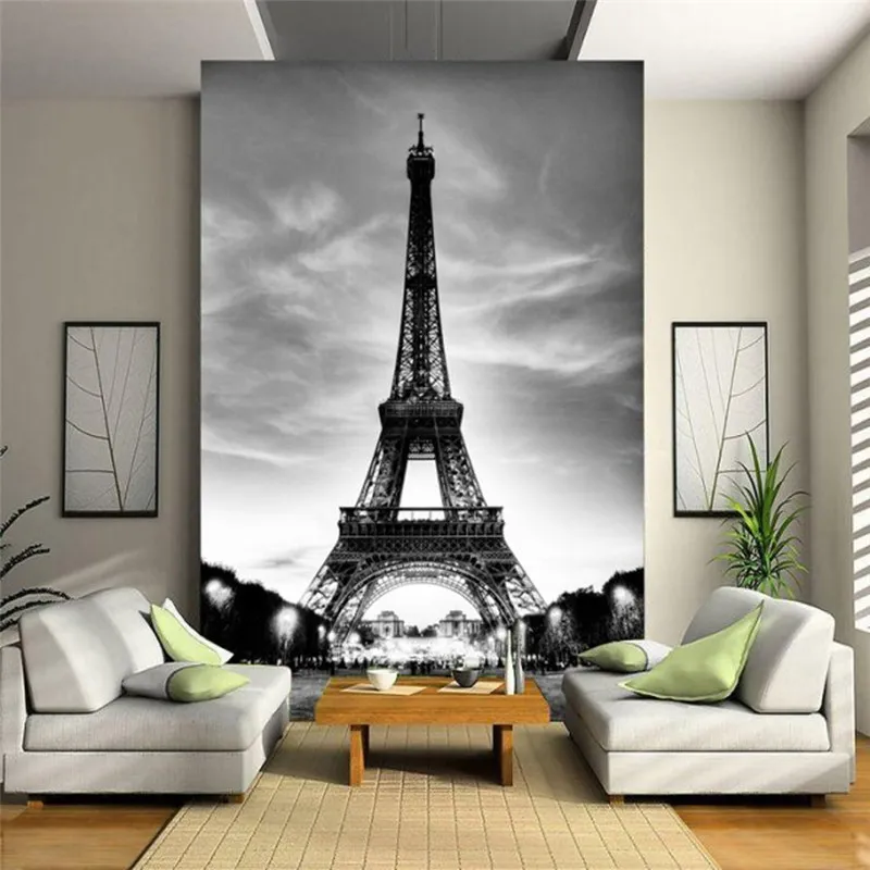 Glitter Wallpaper Black White City Building Paris Eiffel Tower Paredes 3d Suelo Marble Vinilo Vintage Papel De Parede Pintado