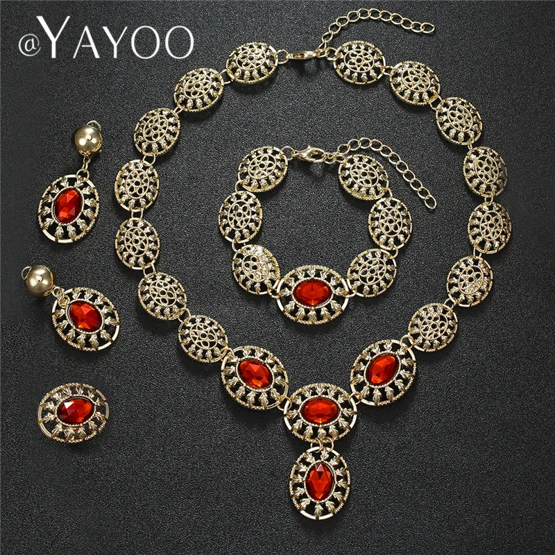 Dubai Bridal Jewelry Sets Imitation Crystal Gold Color Wedding Jewelry Sets Necklaces and Earrings Womens Jewellery40224288129882