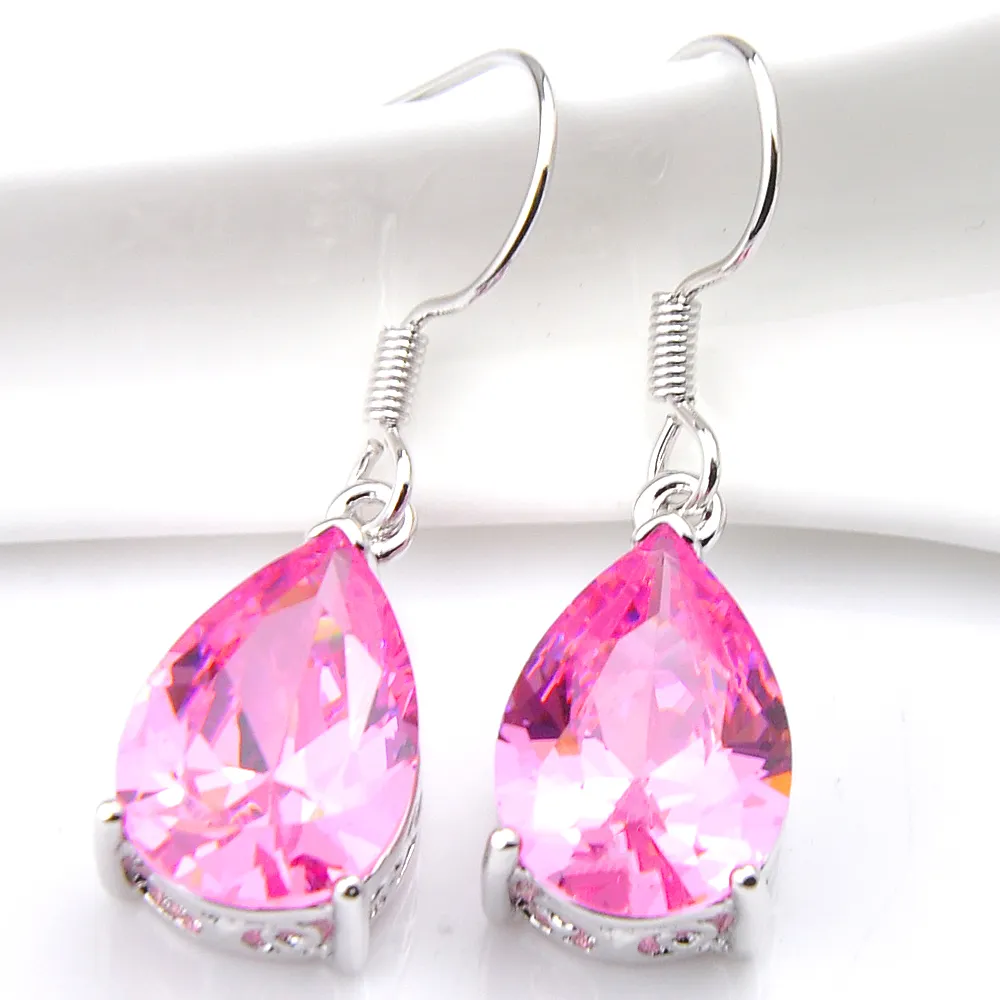 Luckyshine 2 pièces en forme de poire Morganite grenat Citrine boucles d'oreilles 925 en argent Sterling Plater femmes Zircon boucles d'oreilles marque bijoux de mode