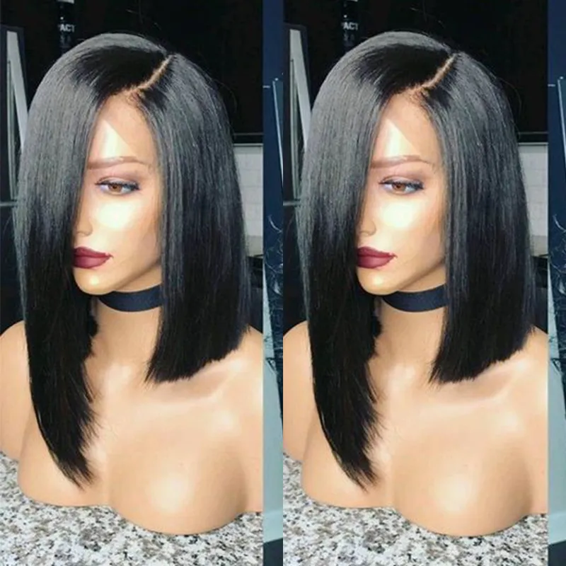 Pelucas frontales de encaje 360 Pelucas de encaje completo de cabello humano Bob asimétrico con cabello de bebé Parte profunda Bob corto Cabello virgen brasileño