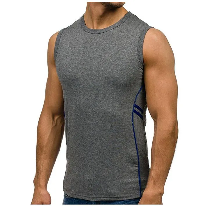 Nouveau mode col rond hommes vêtements d'été t-shirts décontracté débardeurs Slim Fitness hauts actifs sans manches