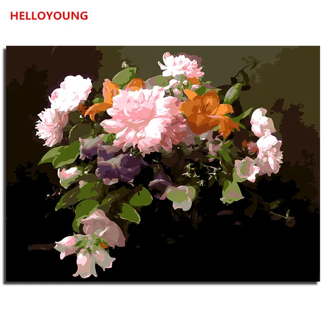 Wildflowers находятся в полном цветении цифровой живописи DIY Handpainted Масло живописи по номерам Масляные картины Китайский свиток Картины
