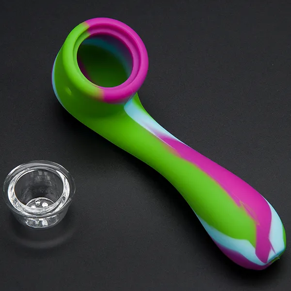 Silicone Tabac Fumer Cigarette Pipe Eau Narguilé Bong Portable Shisha Main Cuillère Tuyaux Outils Avec Bol En Verre à mr_dabs