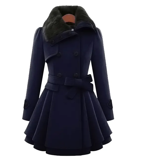 Elegant Womens Wool Coat Slim Fit A-Line, Double Breasted Winter