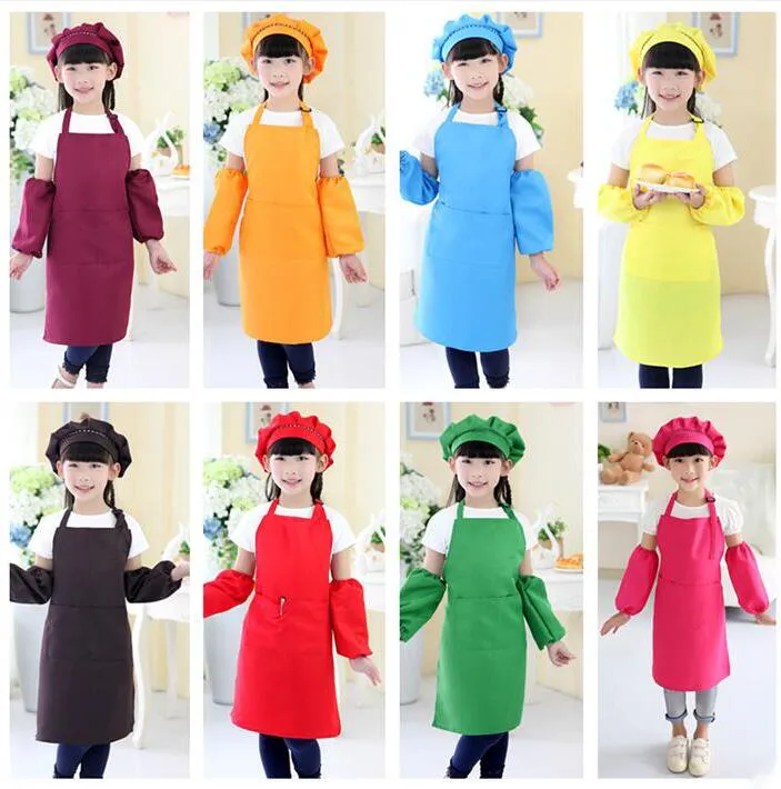 Hot sale 10 colors free delivery children's apron pocket craft cooking baking art painting children's kitchen dining bib pocket JD001