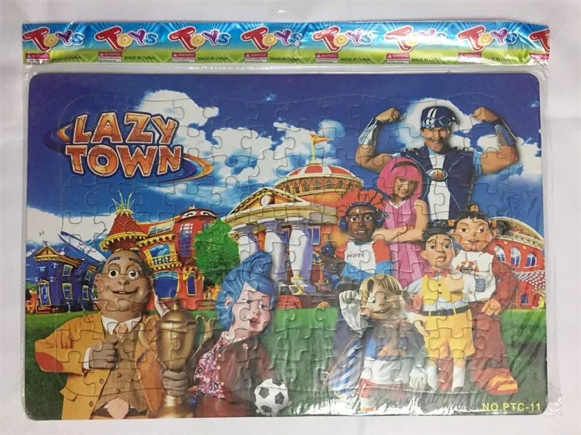 2019 iwish 42x28cm preguiçoso cidade quebra-cabeça majzle lazytown 2d brincando futebol puzzles natal crianças brinquedos para crianças brinquedo bebê novidades engraçadas engraçadas