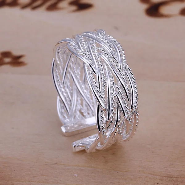 Nouveaux bijoux larges et grands anneaux de coeur de style maille en argent sterling 925 r023 taille ouverte réglable belles filles hommes femmes cadeau prix de gros