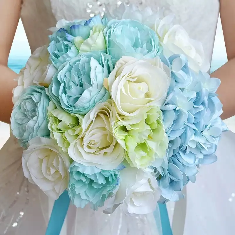 2022 Beach Summer Wedding Bouquets For Bride 2019 Cheap Wedding Flowers D467 Light Blue And Cream Color