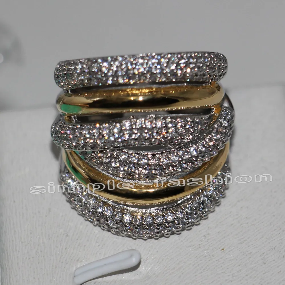 Mode-sieraden Klassieke 236 stks Gem 5A Zirkoon steen 14KT Wit Geel Goud Gevuld Engagement Wedding Band Ring Set Sz 5-11