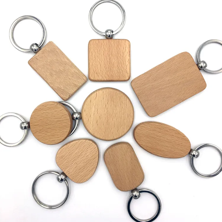 Trä keychain rund rektangel kvadrat oval hjärta gås ägg form nyckelringar diy trä nyckelring hållare bil hängsmycke kimter-g199f z