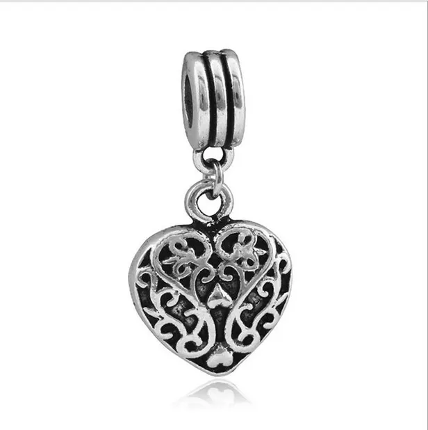 Se adapta a Pandora Pulseras Hollow Heart Pendant Silver Charms Bead Dangle Charm Beads para venta al por mayor Diy European Sterling Necklace Jewelry