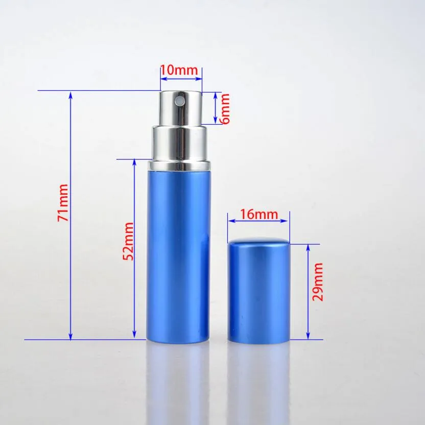 Högkvalitativ 5ml Mini Portable Colorful Refillable Parfym Atomizer Bottle 5cc Aluminium Spray Perfume Flaskor LX1109