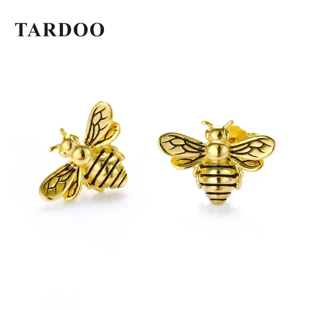 Tardoo Gold Bee Stud Earrings 925 Silver Women Cute Bee Earring Fashion Jewelry Black Stripe Gold Honey Bee Animal Stud Earring Y18110503
