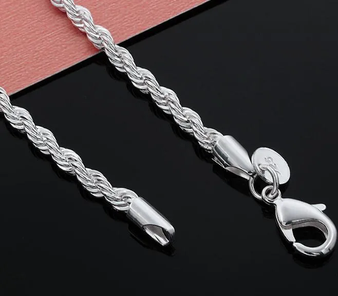 2018 klassische 4-mm-Halskette aus gedrehtem Seil, 40,6–61 cm, modische Herren-Halskette, Schmuck aus 925er Sterlingsilber