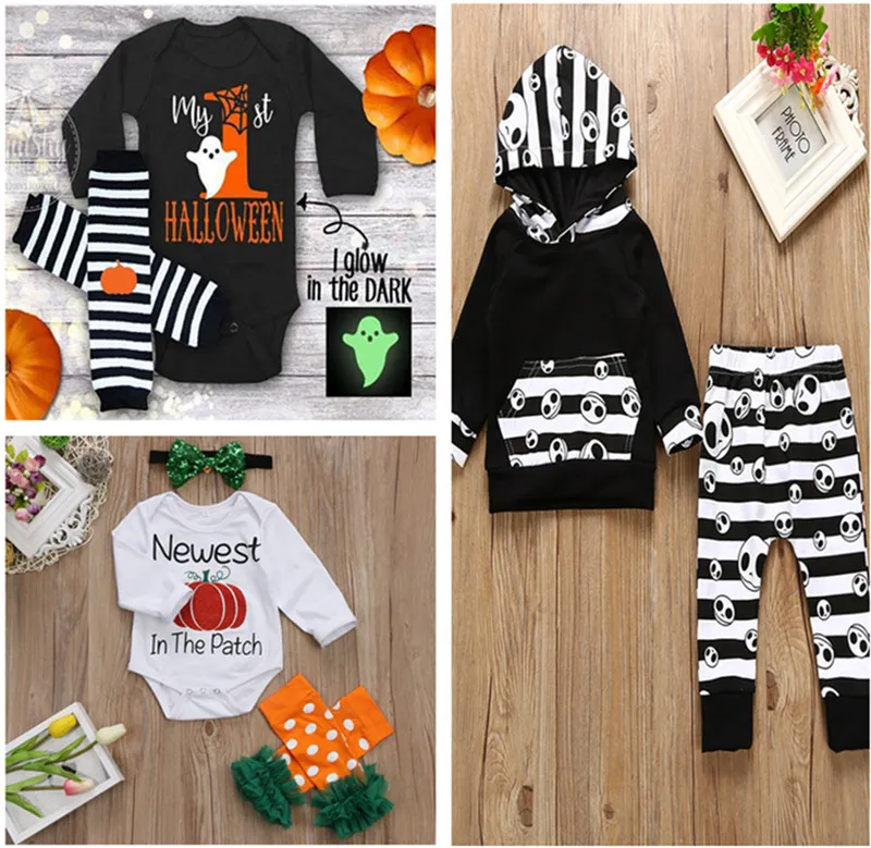 Baby Halloween Kostüme Kinder Kleidung Set Neugeborenen Baby Kleidung Kürbis Schädel Brief Gedruckt Für Kinder Kleinkind Halloween Party Kostüme