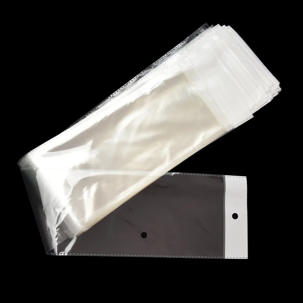 10.5x62cm wissen opp plastic pruik pakket tas zelfklevende lange transparante poly verpakking tassen haarstuk haarverlenging verpakking pouch tas